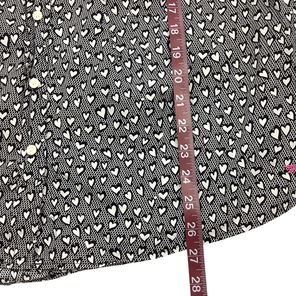 Talbots Button Front Shirt Top Heart Print Roll Tab Sleeve Women 14W Black White - Picture 9 of 15